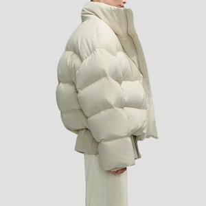 Veste d'hiver matelassée blanche pour homme avec capuche – Manteau isolant coupe-vent pour les activités extérieures par temps froid - Product Image 2