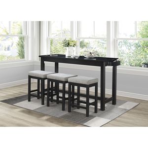 Set da Pranzo Casual 4 Pezzi: Tavolo Alto con Cassetto e Porte USB, 3 Sgabelli, Finitura Nera - Product Image 2