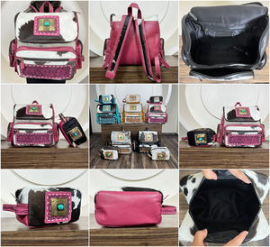 Nuevo diseño, cuero de vaca mecanizado a mano, multifuncional, Juego de 2 piezas a juego, bolsa de viaje para pañales, mochila y neceser para mujer - Product Image 3