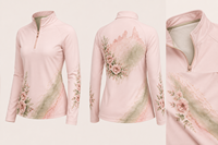 Chemise décontractée pour femme en polyester tricoté respirant avec quart de zip, motif floral par sublimation, anti-UV, pour la pêche, la randonnée, le golf et la course à pied