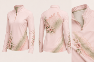 Chemise décontractée respirante pour femme avec fermeture éclair quart de tour, sublimation, anti-UV, écologique, séchage rapide, service OEM pour la pêche, la randonnée, le golf et la course à pied - Product Image 3