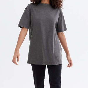 Camiseta de Mujer con Cuello Alto, Color Sólido, Manga Corta, Corte Regular, 100% Algodón Denim, Transpirable, Ecológica, Lavada - Product Image 1