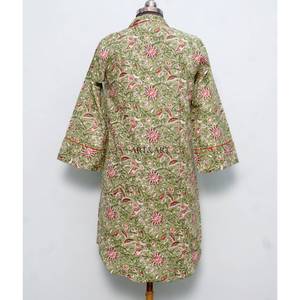 Indian Women's floral Knee-Length Maxi <b>Kimono</b> Shirt Stylish Cotton Sleepwear Tie Belt Button Decoration Sweet Modern Natural - Product Image 6