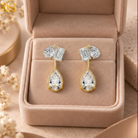 Boucles d'oreilles clous en diamant de laboratoire taille radiant rectangulaire |   Bague solitaire en argent sterling avec sertissage en panier, certifiée IGI, bijoux fins pour femmes