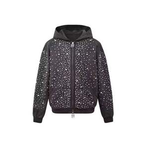 Ensemble sweat à capuche zippé en polaire surdimensionné pour homme avec strass, style décontracté automne, imprimé à pois, style anglais - Product Image 5