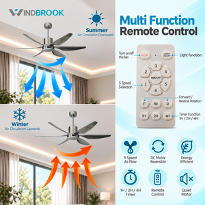 Ventilateur de plafond WINDBROOK de 54 pouces avec télécommande, ventilateur silencieux à moteur DC réversible pour la maison - Product Image 4