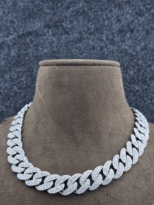 Men's Rhodium Plated 925 Silver Diamond Link Chain Necklace Hiphop Style Everyday Wear - Product Image 1
