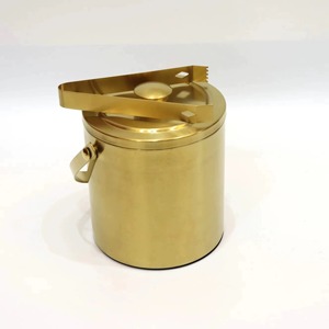 Golden Round Metal Ice <b>Bucket</b> With Lid And Tongs Rust Resistant Party Beverage Cooler Vintage Design Style - Product Image 5