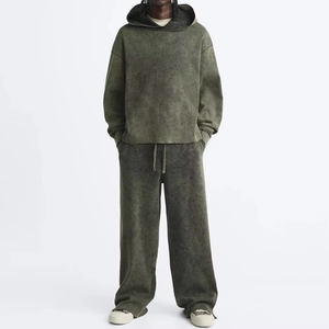 Conjunto de Sudadera con Capucha y Pantalones de Chándal de Felpa Gruesa para Hombre, Estilo Oversize Holgado, Pierna Recta y Bajo Abierto - Product Image 5