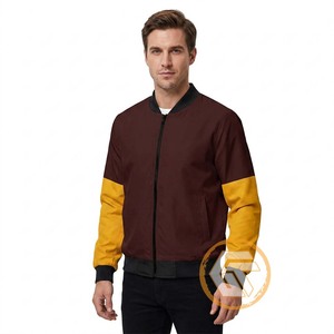 เสื้อแจ็คเก็ตบอมเบอร์ทรงเข้ารูปสำหรับผู้ชาย สีทูโทน มารูน-เหลือง สไตล์ลำลอง ผ้าไหมแท้ 100% แห้งเร็ว ระบายอากาศได้ดี เหมาะสำหรับใส่ในฤดูหนาว - Product Image 2