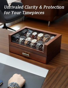 <b>Watch</b> Box for Men 12 Slot Wooden <b>Watch</b> <b>Case</b> With Drawer <b>Watch</b> Display Box 2-Layer <b>Watch</b> Holder for Jewelry <b>Watch</b> Storage for Men - Product Image 2