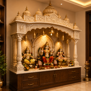 Super Large Size Swaminarayan White Golden <b>Mandir</b> for Home Traditional SouthIndian Pooja Mandapam Dravidian Style Ganesha <b>Mandir</b> - Product Image 2
