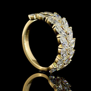 Lab Grown Marquise Cut Diamond Double Row Statement <b>Band</b> Ring 10K 14K 18K Gold 925 935 <b>Silver</b> Prong Set Engagement <b>Wedding</b> - Product Image 3