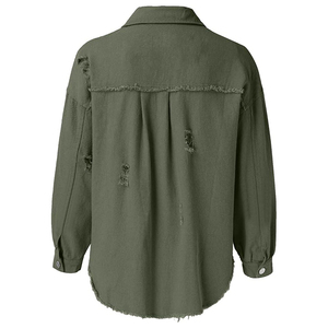 Chaqueta vaquera morada con cuentas tejidas transpirables crudas de gran tamaño rasgadas a la moda para mujer, chaqueta vaquera informal desgastada, abrigo - Product Image 6