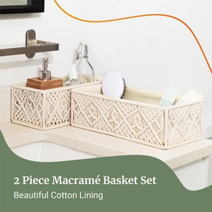 Luxurious Set of 2 Handmade Macramé Decorative Shelf Organizer Storage <b>Baskets</b> for Home Kitchen Bedroom Bathroom Living Room - Product Image 3