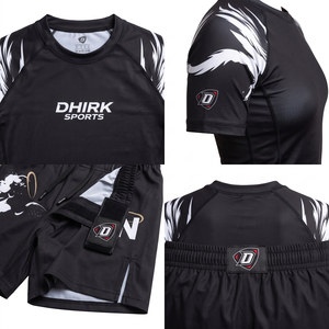 Nouvel ensemble rashguard + short slim fit pour hommes adultes, idéal pour le MMA/Jiu Jitsu Grappling - Spandex/Polyester à séchage rapide - Product Image 4