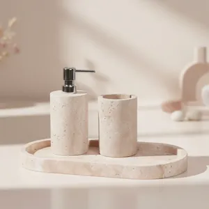 Hot Selling Best Quality Beige Marble Luxury Eco-Friendly Durable <b>Bathroom</b> <b>Accessories</b> <b>Set</b> Use for Home and Restaurant - Product Image 1