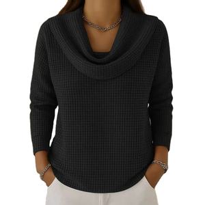 Sudadera de Moda con Cuello Redondo, Manga Larga, Estilo Urbano, para Mujer, Casual, Holgada, para Todas las Temporadas, Estilo Waffle, 100% Algodón - Product Image 2