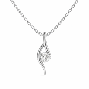 Collier pendentif vague en diamant de culture, or massif 14 carats, solitaire, diamant rond, élégant, bijou raffiné, cadeau pour femme - Product Image 1
