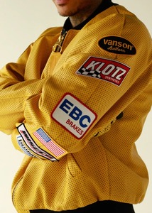 Vanson Yellow Leather Streetwear Motorcycle Jacket Zipper Closure Men's Heated Windproof Eco-Friendly Autumn Wear - Product Image 1