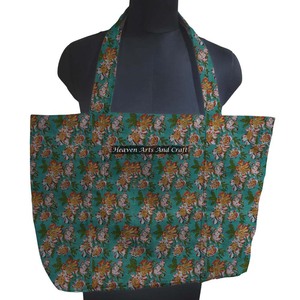 Main Bloc Imprimé Indien Coton Toile Femmes Sac À Bandoulière À La Main Sac Fourre-Tout Avec Toile Pour Faire Du Shopping - Product Image 1