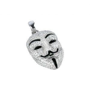 Collier pendentif masque anonyme en acier inoxydable plaqué or 18 carats avec perle d'eau douce ovale et zircon cubique serti pavé, unisexe - Product Image 2