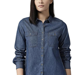 Fashionable Women's Casual Solid Denim Shirts Regular Fit Dual Breasted Anti-Pilling Professional Outwear Everyday Shirt - Product Image 3