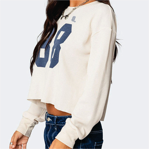 Pull en molleton doublé pour femme, col rond, manches classiques, haut décontracté en polyester/coton, vêtement d'hiver - Product Image 2