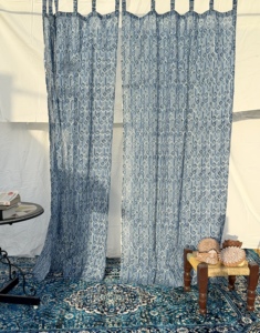 Nuevas cortinas de algodón estampadas de estilo francés vintage, 100% algodón, paneles de cortina transparentes azules, con cierre de ojal, cortinas de alta gama. - Product Image 3