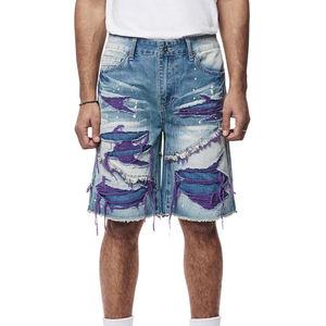 Pantalones Cortos de Mezclilla de Tela Premium de Alta Calidad para Hombre con Impresión de Etiqueta de Talla Personalizada, Pantalones Cortos de Moda Urbana para Hombre - Product Image 1