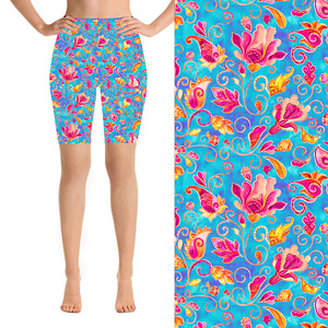 Floral Printed High Waist Biker Shorts Women's Casual Stretch Knitted Leggings With <b>Elastic</b> Waist And Breathable Fabric - Product Image 6