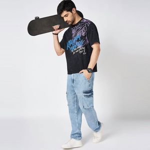 T-shirt décontracté à motif graphique cool, style hip-hop urbain, avec bordure contrastante, pour hommes, en tissu épais, grandes tailles, pour l'été, jeunes et adolescents - Product Image 2