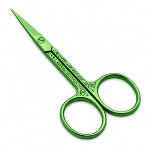Ciseaux à sourcils en acier inoxydable vert, lame droite et aiguisée, outil de beauté et de toilettage, pour droitiers - Product Image 2