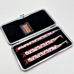 Pince à épiler en acier inoxydable pour femmes, kit de beauté avec design nœud cerise, anti-magnétique, pointe lisse, logo personnalisé, fournitures pour cils - Product Image 3