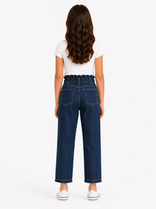 Jeans de Mezclilla Azul Oscuro para Niñas, Corte Recto, Cintura Alta, Estilo Casual, Calidad Premium, Algodón, Ajuste Regular y Cómodo - Product Image 3