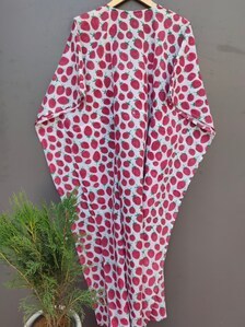 Caftán de Algodón para Mujer, Vestido de Verano de Manga Corta con Cuello en V, Estampado de Lunares, Largo Completo, Cierre de Encaje, Tejido Suave con Estampado a Mano - Product Image 6