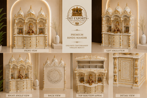 Mandir Devocional de Madera para la Oración Hindú, Templo de Lujo Blanco y Dorado, Sala de Pooja, Mandir para el Hogar, Mandir Hindú Indio Hecho a Mano en EE. UU. - Product Image 6