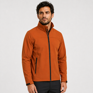 Veste softshell orange pour homme, col montant, fermeture éclair, coupe-vent, vêtement d'extérieur décontracté, coupe régulière, couleur unie, coque en polyester - Product Image 5