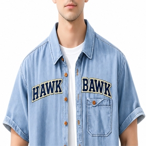 Chemise en jean à manches courtes pour homme, style denim, coupe confortable, sur mesure, style streetwear, t-shirt en jean premium pour homme - Product Image 5