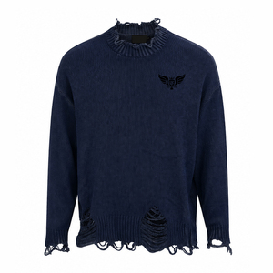 Pull en tricot déchiré pour homme, col rond, style vintage, pull décontracté streetwear, pull d'hiver - Product Image 3