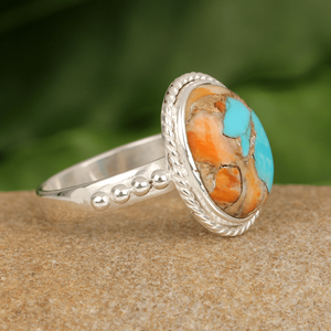 หินอัญมณีสไตล์โบฮีเมียน925รูปไข่สีทองแดงหอยนางรมสีเขียวขุ่น10X14มม. ดีไซน์คลาสสิก - Product Image 2