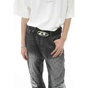 Jean baggy ample et droit pour homme, style classique, nouveau design, coupe large, long, style hip-hop, en coton délavé et usé - Product Image 2