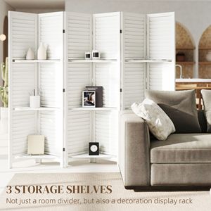 Separador de ambientes de madera blanca de 67 pulgadas de alto con 3 estantes plegables para dormitorio, 6 paneles, biombos separadores de ambientes - Product Image 4