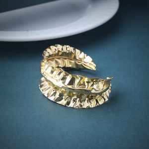 Elegant Gold Plated Crinkle Cuff Bracelet for Women | Handcrafted Brass Textured Ruffle Statement <b>Bangle</b> - Product Image 4