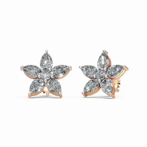 ต่างหูเพชรทรงกลมและทรงหยดน้ำ 12 คู่ ทองคำขาว 18K ประดับเพชร Shine Bloom Lab Grown Diamond พร้อมใบรับรอง IGI และความใส VVS สำหรับผู้หญิง - Product Image 1