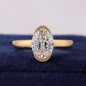 Women's Oval Cut Diamond Engagement Ring WHITE Gold Bezel Setting Classic Style - Product Image 3