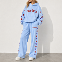 Ensemble de survêtement streetwear vintage surdimensionné personnalisé pour femme avec sweat à capuche et pantalon large à motifs étoiles scintillantes et logo personnalisé