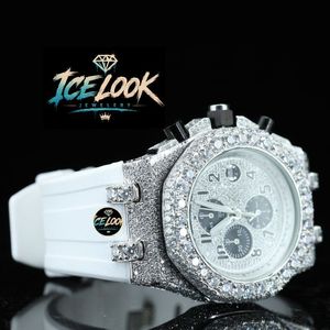 Reloj Cronógrafo de Cuarzo de Acero Inoxidable con Esfera de Cristal de Zafiro, Correa Blanca, Bisel con Diamantes, Analógico, de Lujo y Alta Calidad - Product Image 4