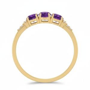 แหวนสามเม็ดทรงวงรีคลาสสิกประดับไพลินและเพชรแล็บโกรว์ ทองคำแท้ 14k สีเหลืองทอง ดีไซน์หรูหรา ของขวัญสำหรับผู้หญิง แหวนคุณภาพสูง - Product Image 3