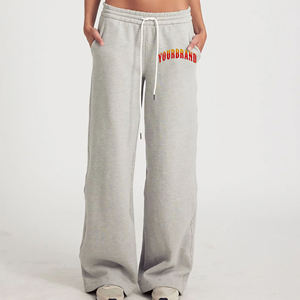 Nouvel article : Pantalon de survêtement gris pour femme, coupe large, taille mi-haute, avec cordon de serrage, ample, longueur intégrale, décontracté, en molleton tricoté avec lettres - Product Image 1